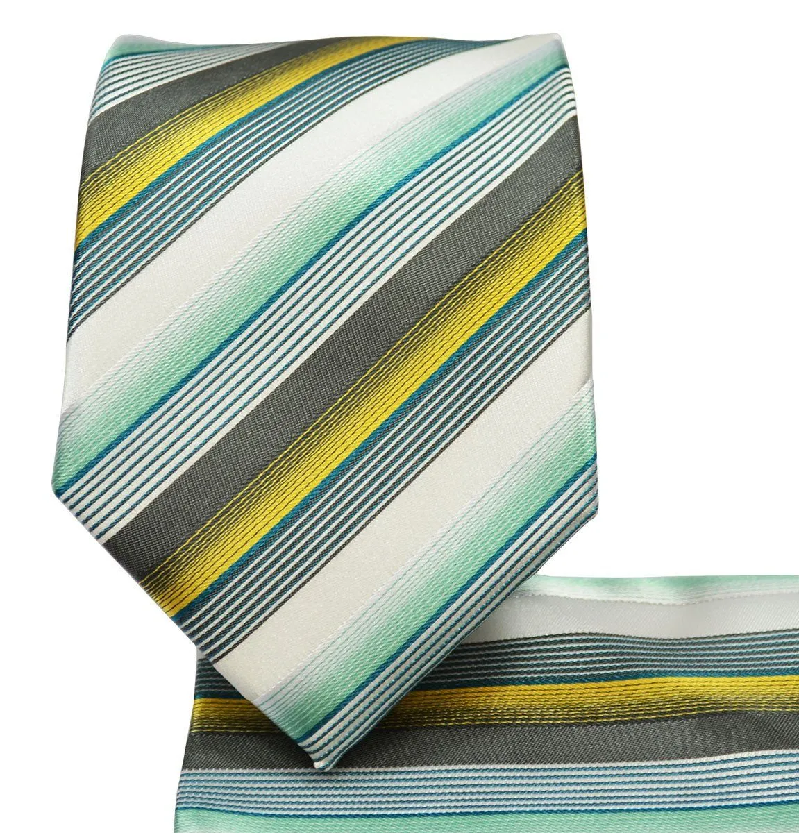 Sea Foam Green Striped Tie and Pocket Square Set