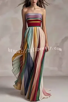 Sexy Off-shoulder Tube Top Waist Color Maxi Dress