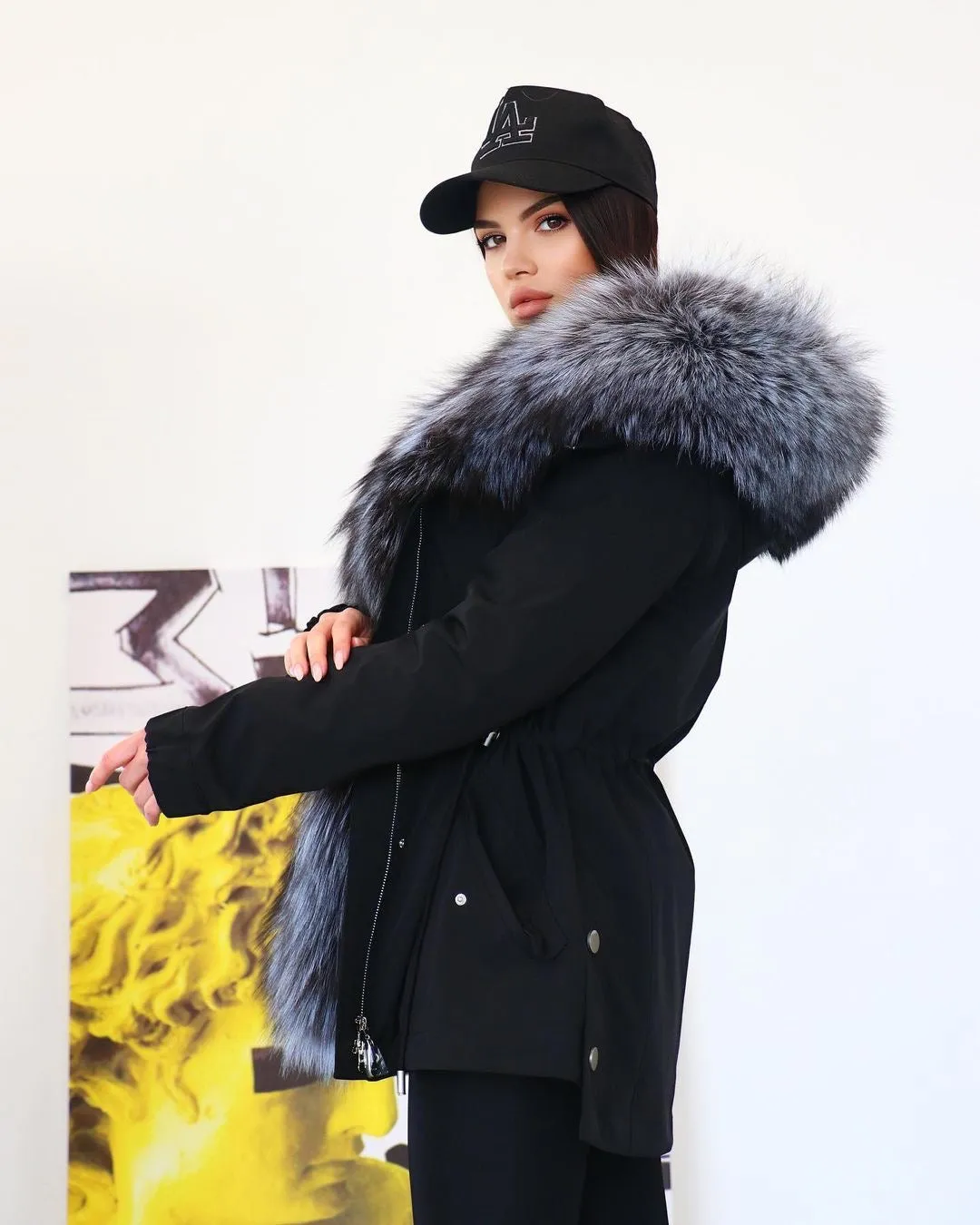 Silver Fox Fur Trim Parka with Rabbit Fur Insulation