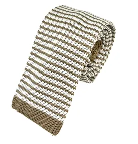 Tan Striped Knit Tie by Paul Malone