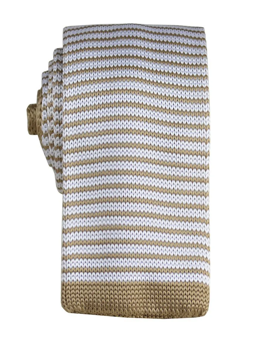 Tan Striped Knit Tie by Paul Malone