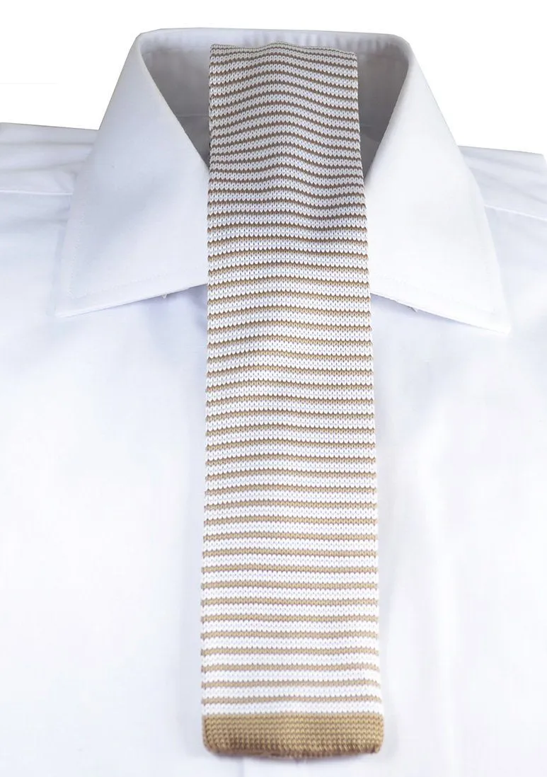 Tan Striped Knit Tie by Paul Malone