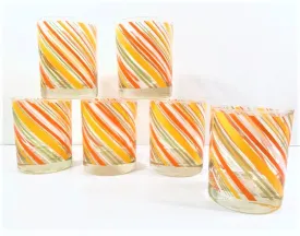 Tastesetter Signed Yellow, Orange and Green Retro Striped Double Old Fashion Glasses (Set of 6)