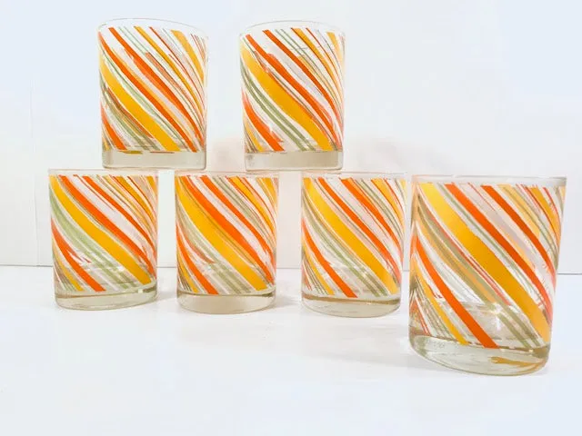 Tastesetter Signed Yellow, Orange and Green Retro Striped Double Old Fashion Glasses (Set of 6)