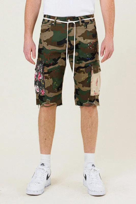 TEEK - Flowers Patch Camo Cargo Shorts