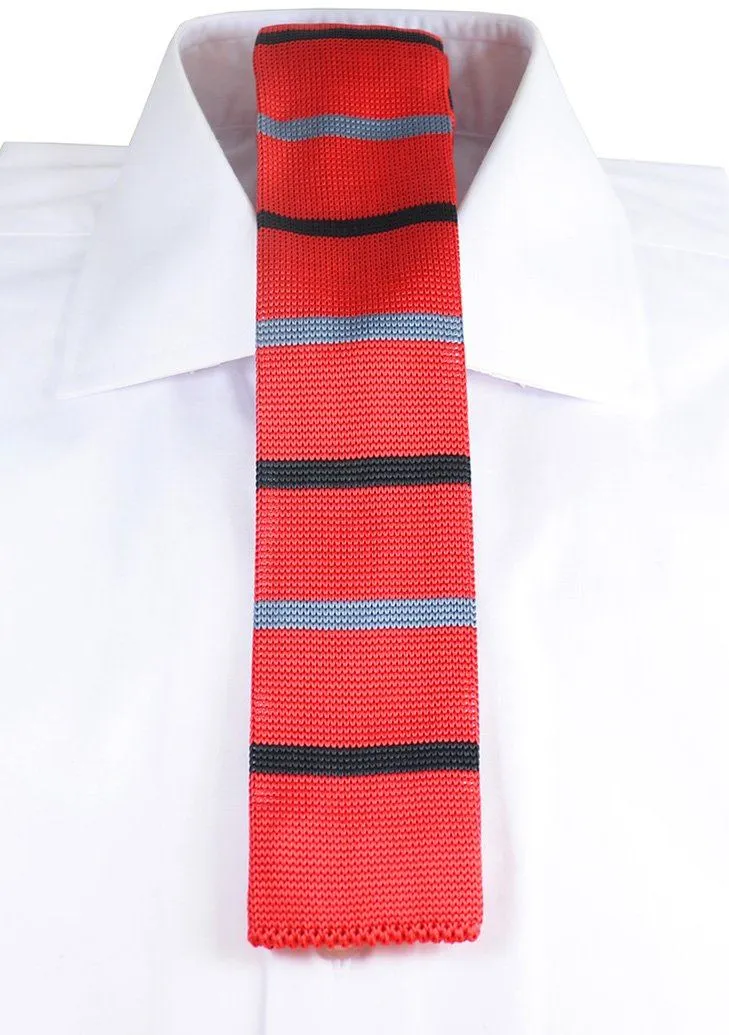 True Red Striped Knit Tie by Paul Malone