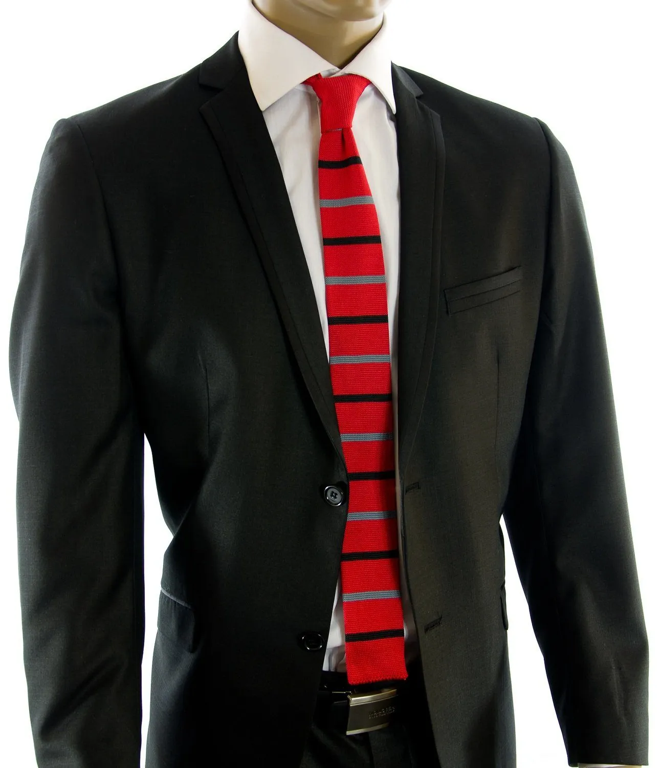 True Red Striped Knit Tie by Paul Malone