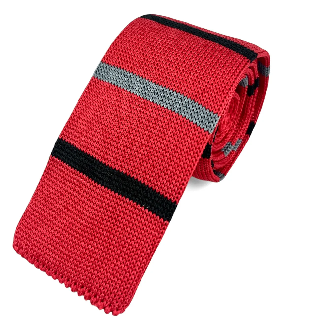 True Red Striped Knit Tie by Paul Malone