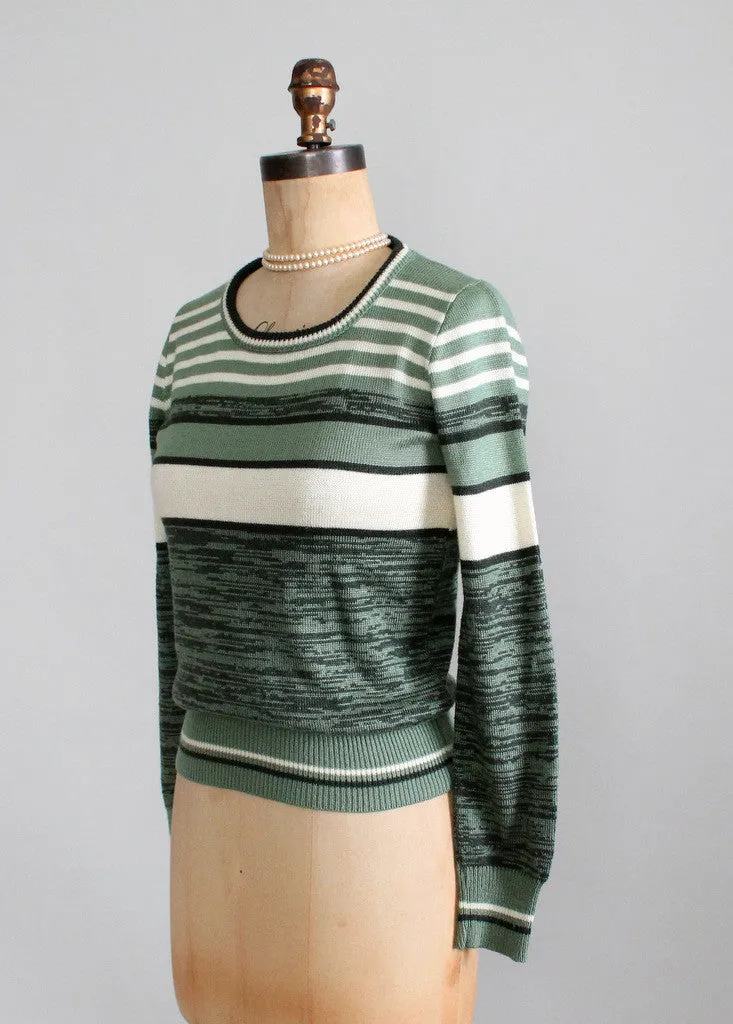 Vintage 1970s College Town Green Striped Sweater