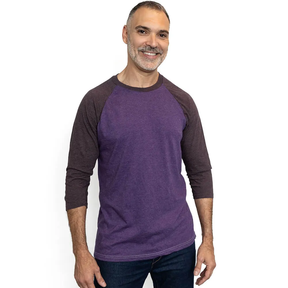 Violet Purple Heather Contrast 3/4 Raglan Sleeve Baseball Tee