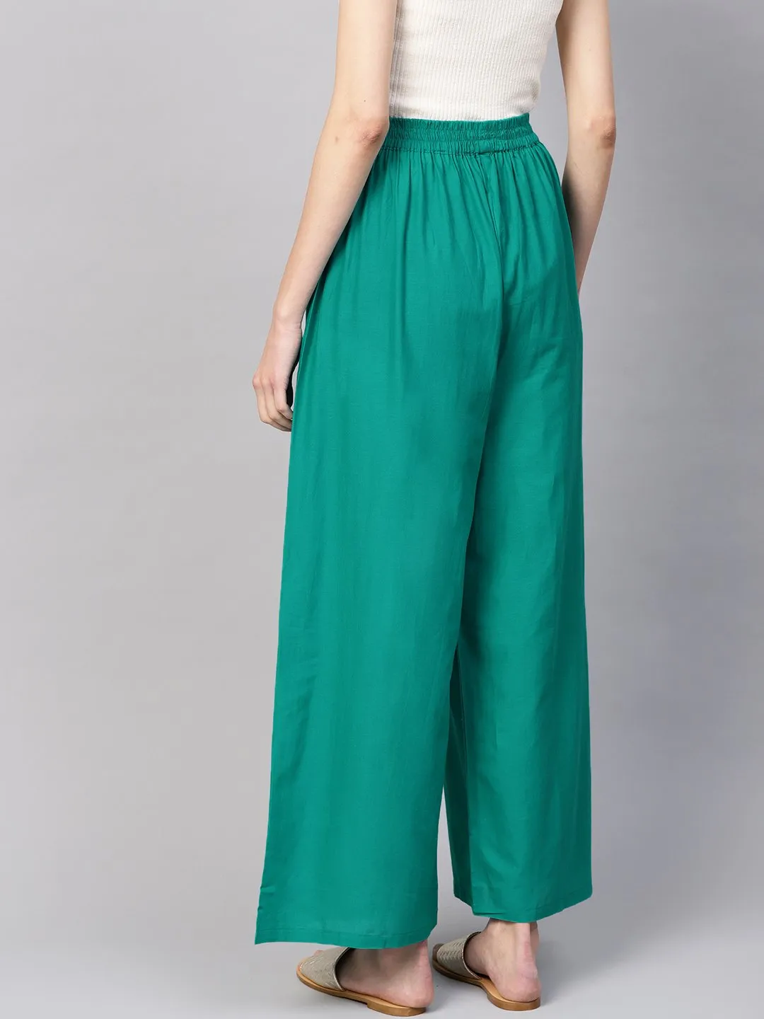 Women Green Solid Wide Leg Palazzos