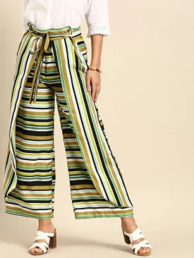 Women Multi Striped Striped Cotton Wide Leg Palazzo