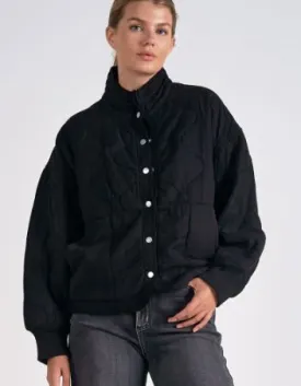 Women's Elan Quilted Bomber Black Jacket