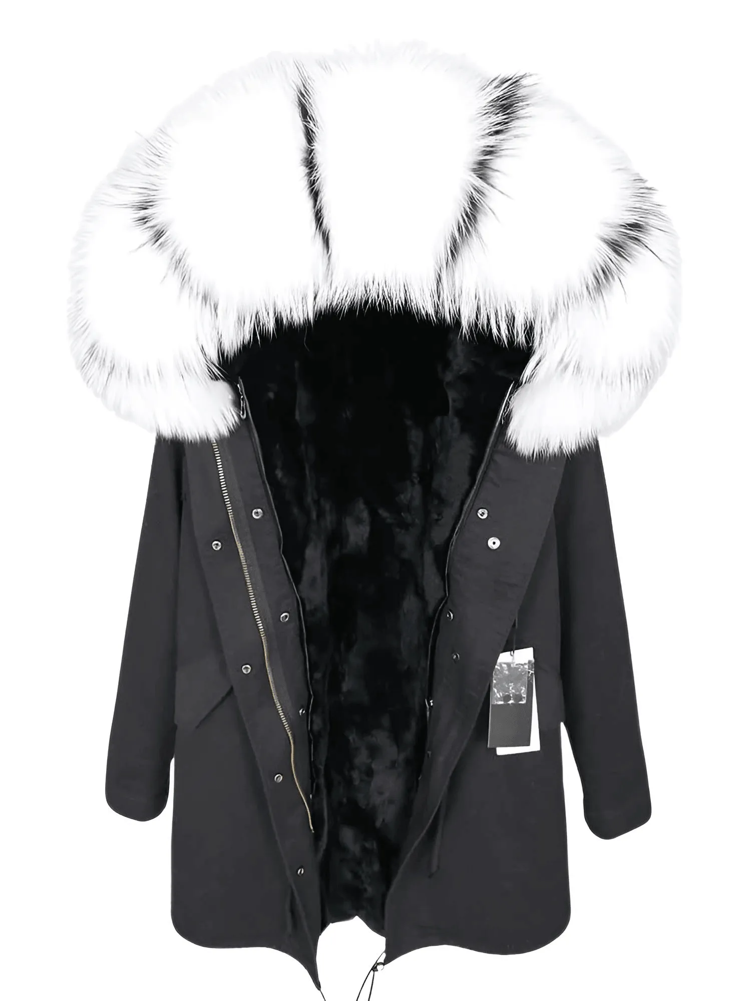 Women's Long Rabbit Fur Parka Real Fur Lining & Real Fox Fur Collar