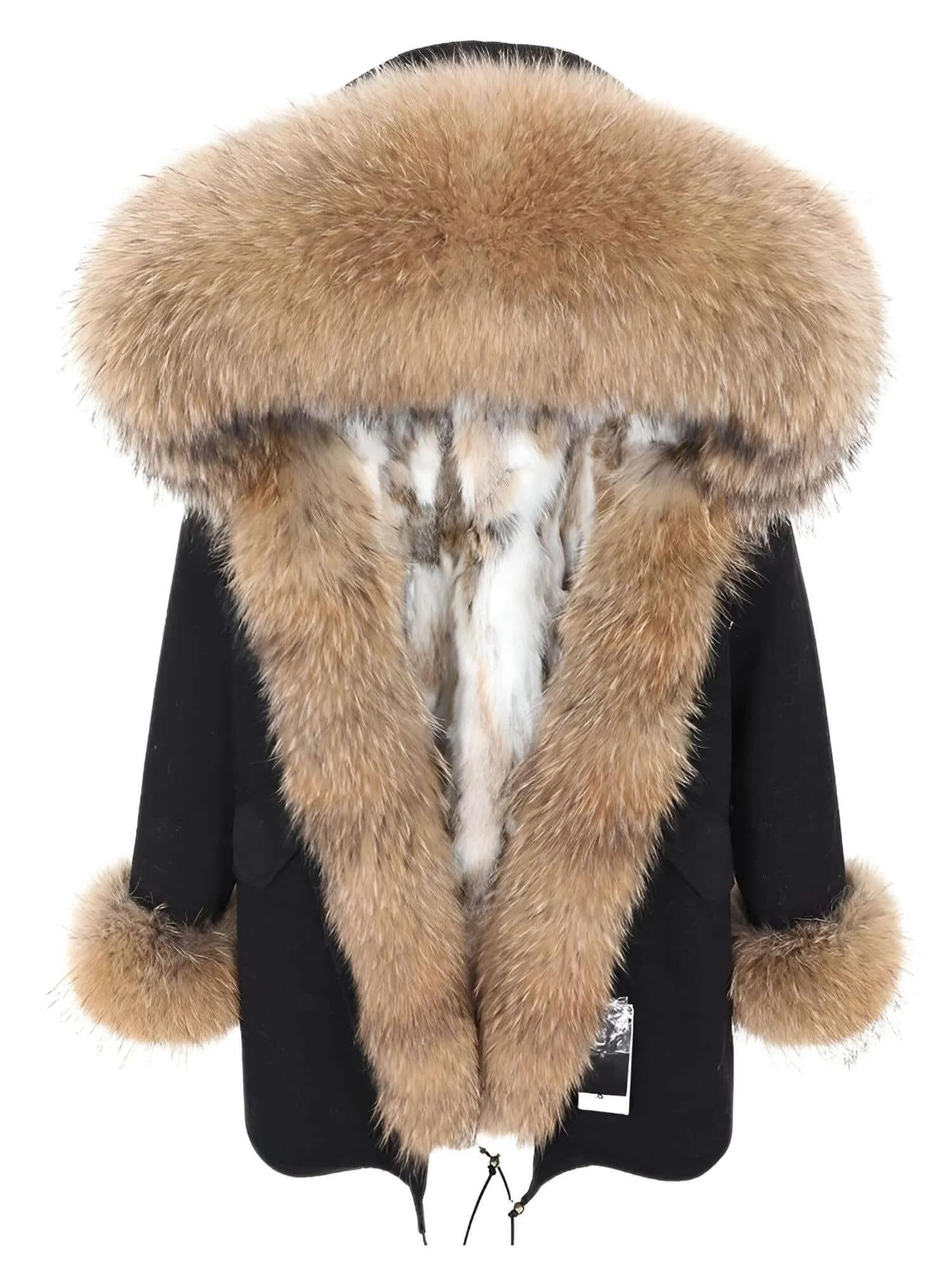 Women's Long Rabbit Fur Parka Real Fur Lining & Real Fox Fur Collar