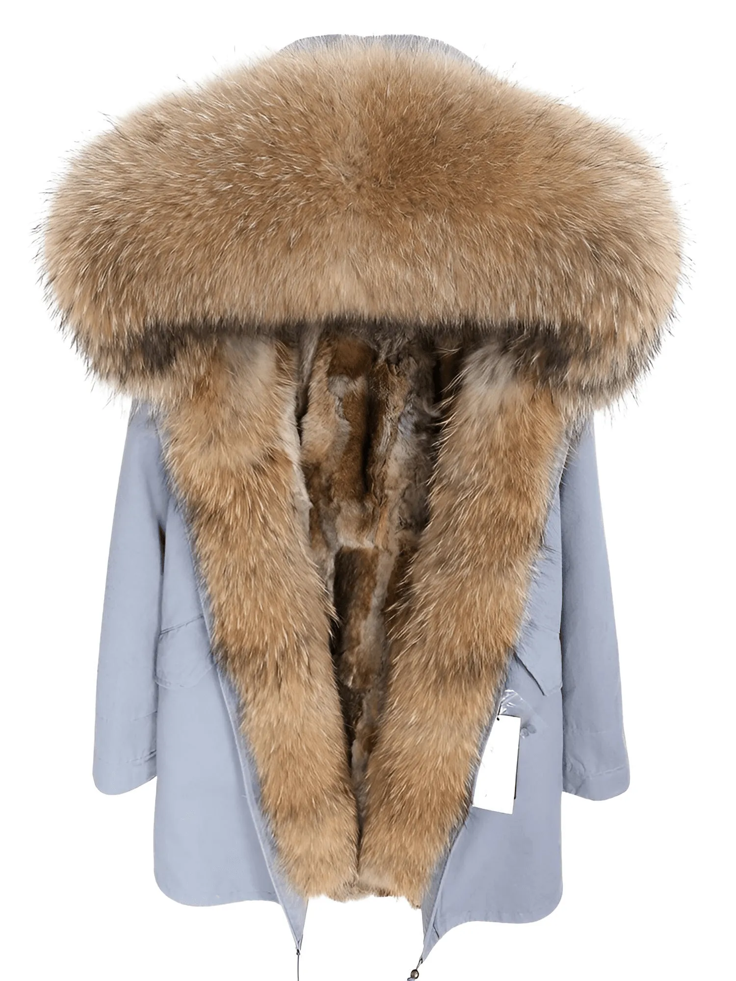 Women's Long Rabbit Fur Parka Real Fur Lining & Real Fox Fur Collar