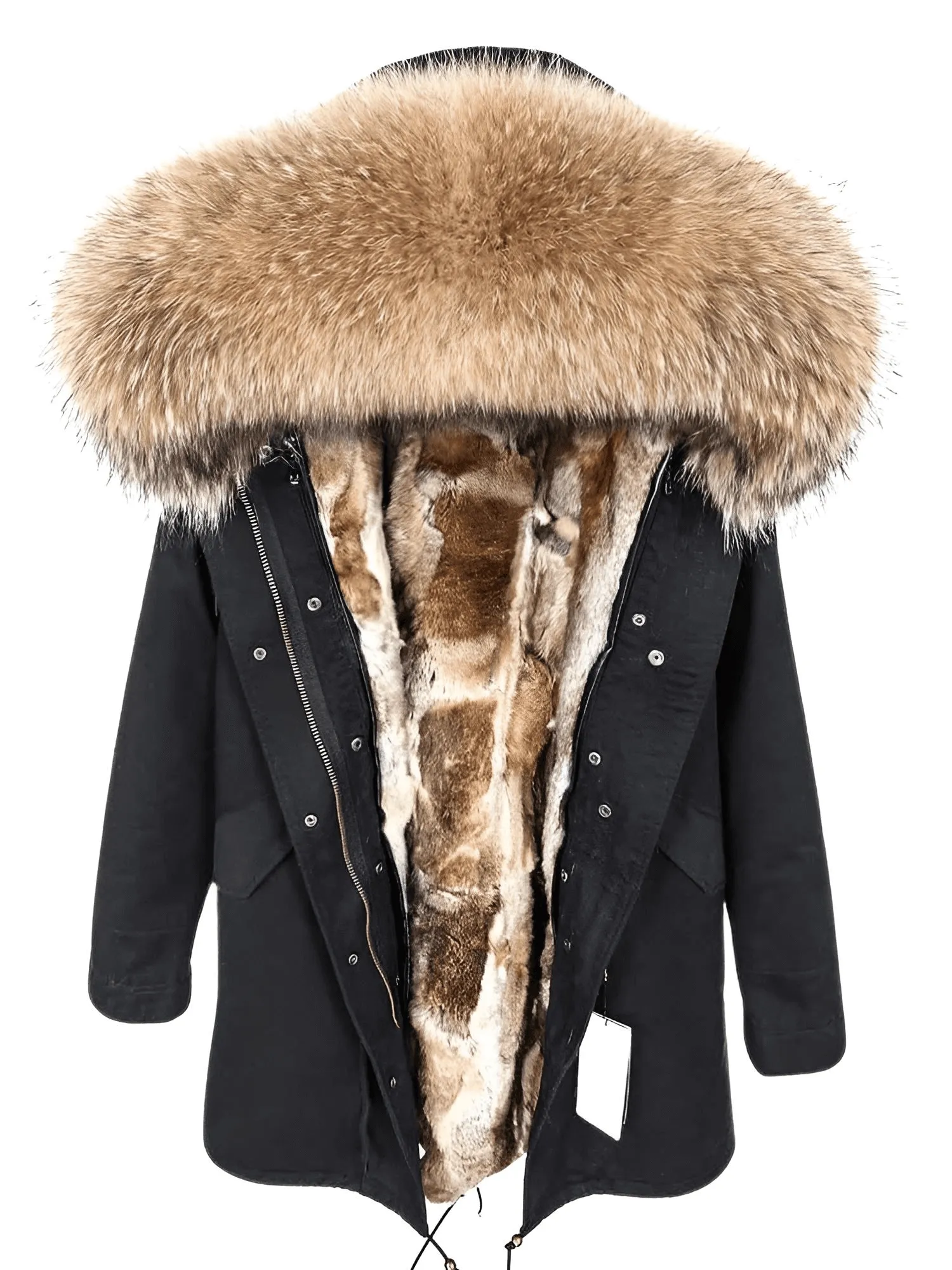 Women's Long Rabbit Fur Parka Real Fur Lining & Real Fox Fur Collar