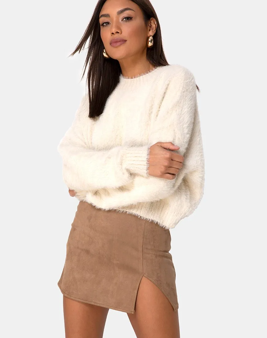 Wren Mini Skirt in Faux Suede Brown