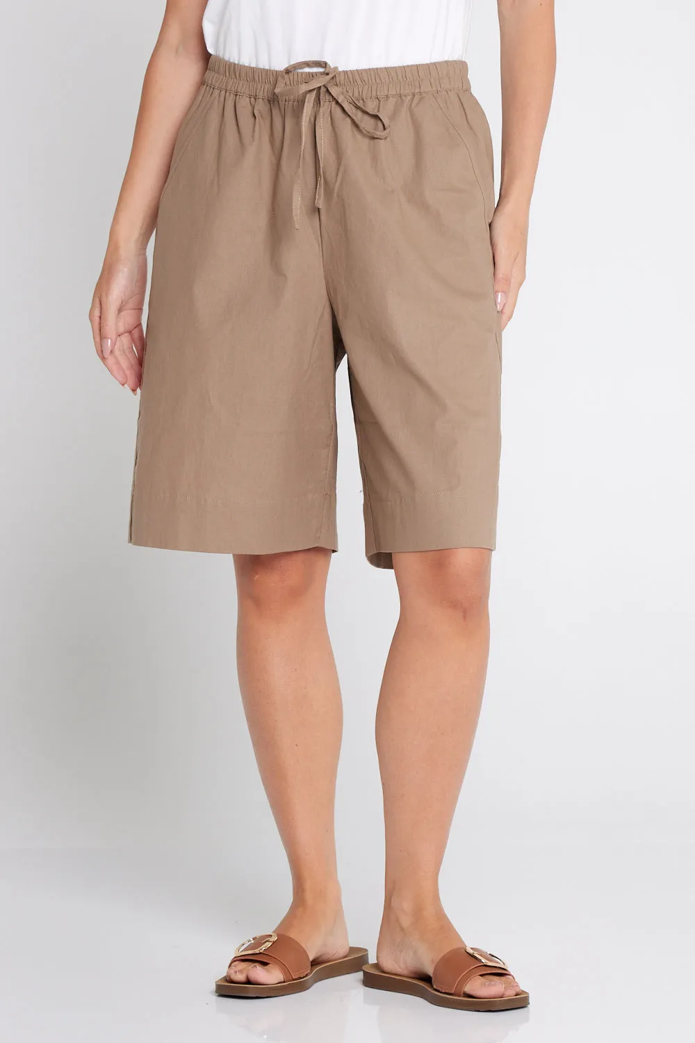 Zhuri Linen & Cotton Shorts - Bark